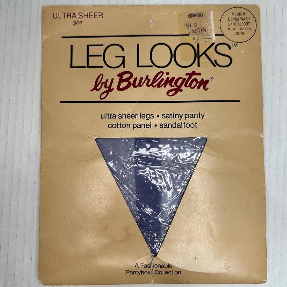 Burlington Leg Looks Pantyhose Womens Medium Denim Wash Blue Ultra Sheer 367 Vtg
